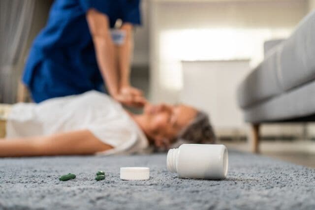Overdose emergency scene with Narcan as a critical response tool