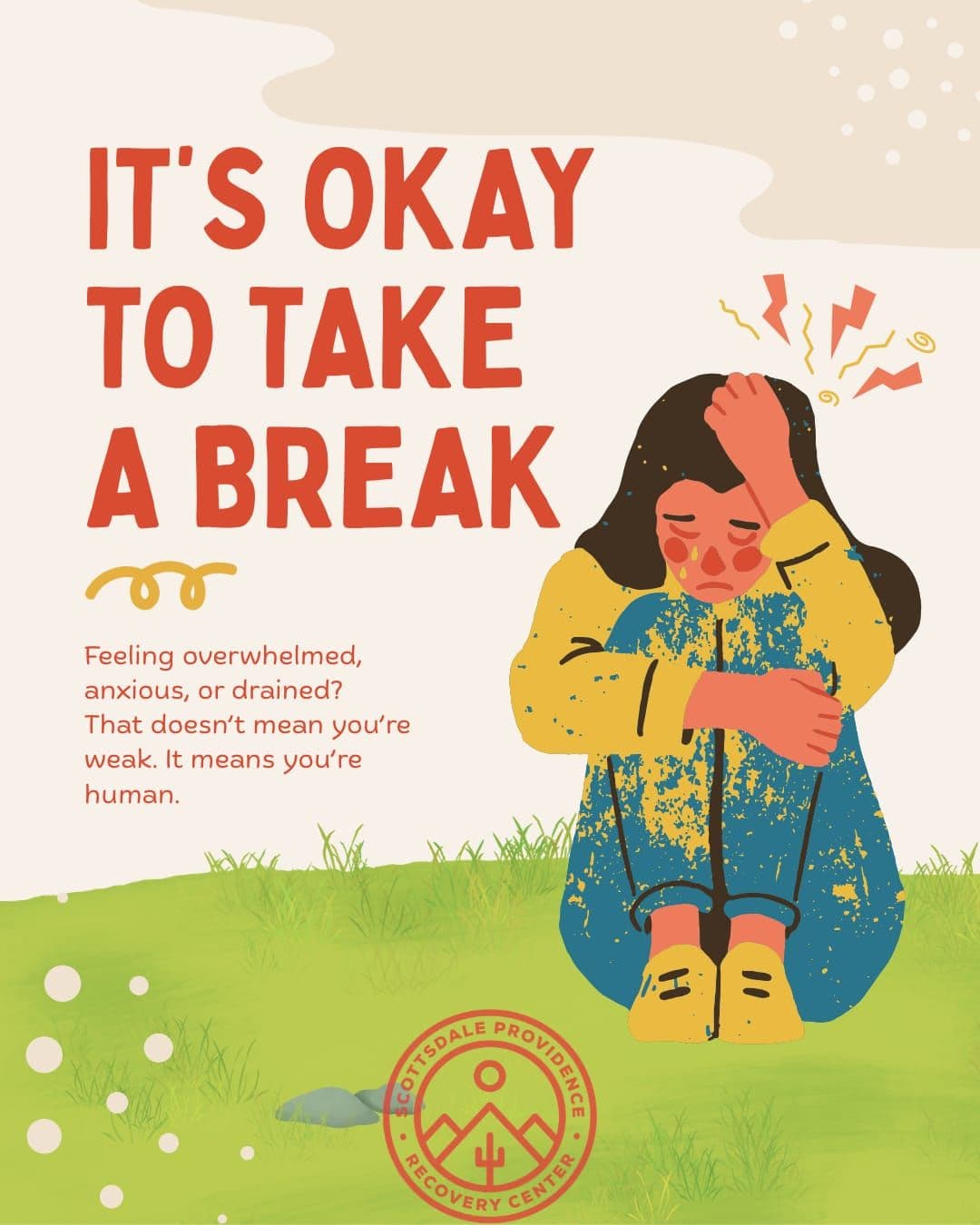 stress awareness month illustration showing overwhelmed woman taking a break for mental health and stress relief