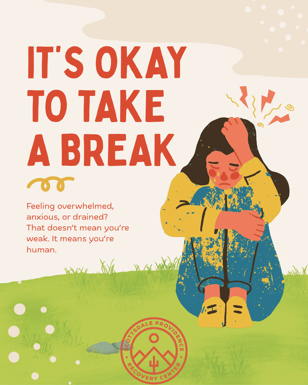 stress awareness month illustration showing overwhelmed woman taking a break for mental health and stress relief